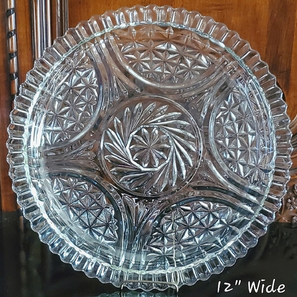 Vntg 12" Anchor Hocking "Stars & Bars" Cake/Sandwich/Torte/Serving Plate EUC